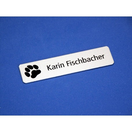 Namensschild Modell 4030 mit Picto "Pfötchen" einzeilig, Farbe silber matt