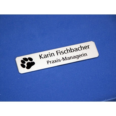Namensschild Modell 4030 mit Picto "Pfötchen" zweizeilig, Farbe silber matt