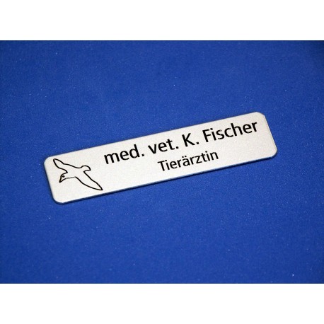 Namensschild Modell 4030 mit Picto "Vogel" zweizeilig, Farbe silber matt