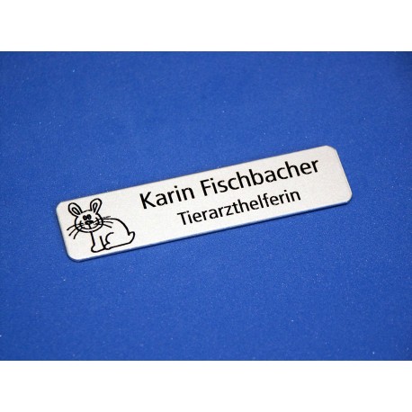 Namensschild Modell 4030 mit Picto "Hase" zweizeilig, Farbe silber matt
