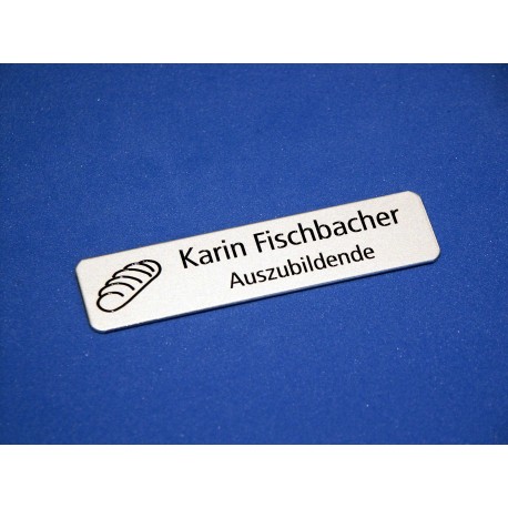 Namensschild Modell 4030 mit Picto "Brot" zweizeilig, Farbe silber matt